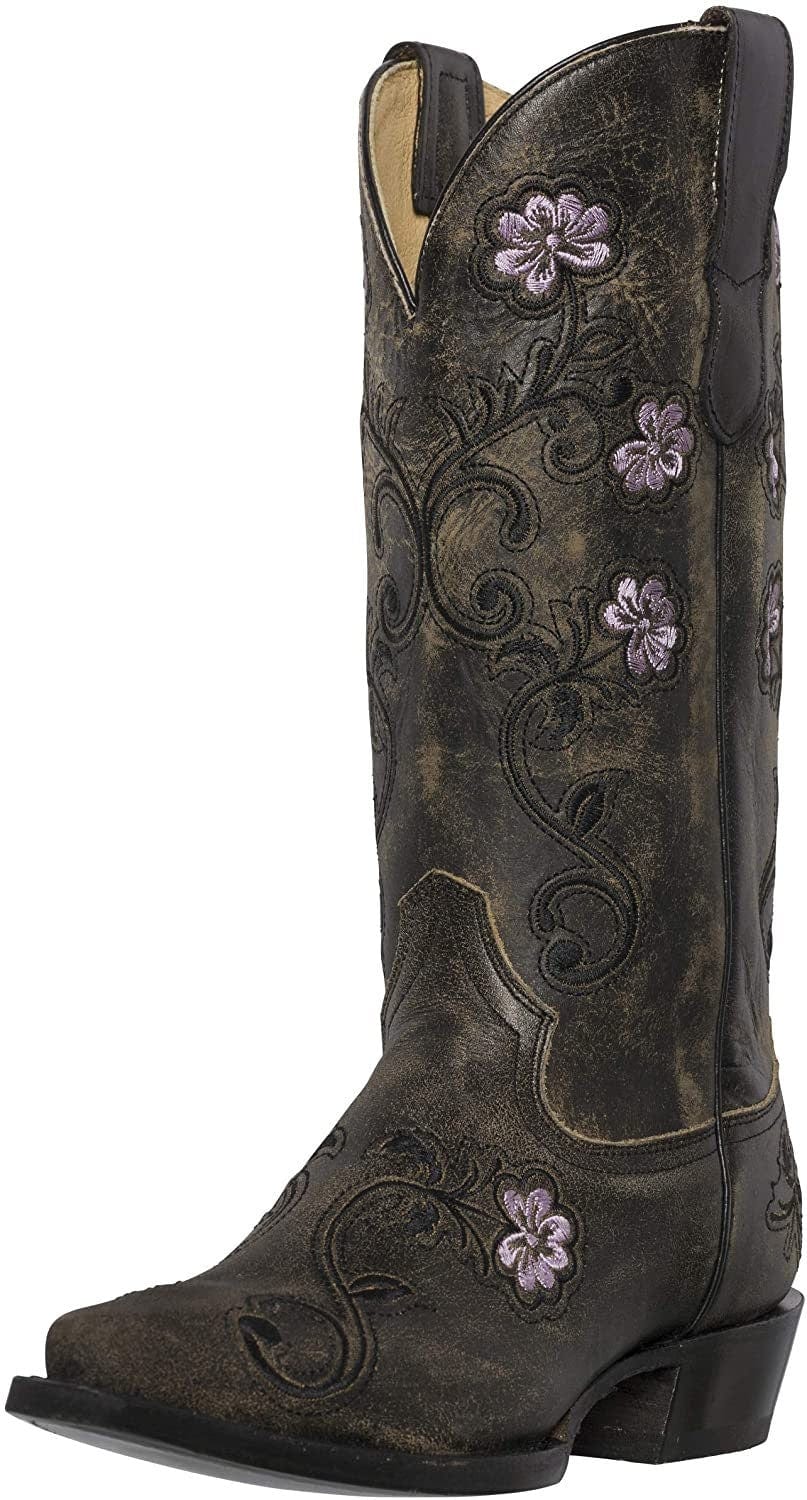 Botas vaqueras estilo western para mujer, Florence Heritage Square Snip Toe de Silver Canyon, cuero bordado