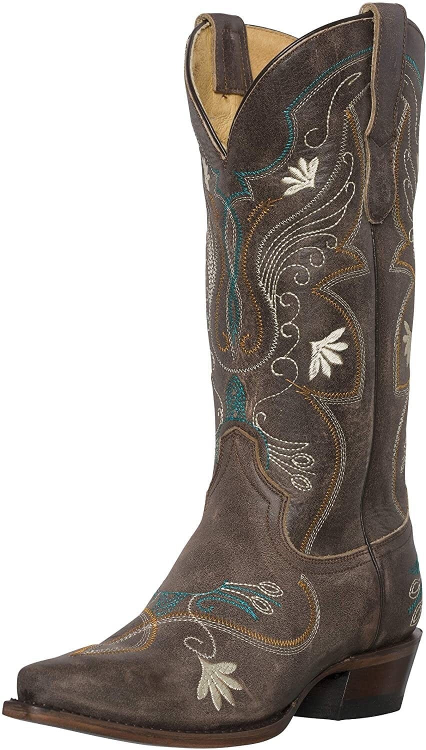 Botas vaqueras estilo western para mujer, Juliet Heritage Square Snip Toe de Silver Canyon, cuero bordado