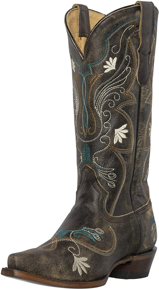 Botas vaqueras estilo western para mujer, Juliet Heritage Square Snip Toe de Silver Canyon, cuero bordado
