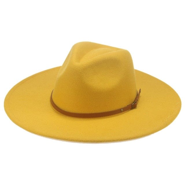 Sombreros Fedora de invierno para mujeres y hombres: ala grande de 9,5 cm, banda lisa, cinturón, color caqui y negro, estilo vaquero/jazz para exteriores