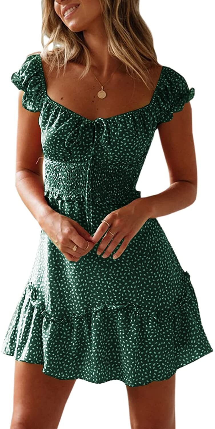 Vestido mini con escote en forma de corazón y mangas con volantes para mujer de Yobecho