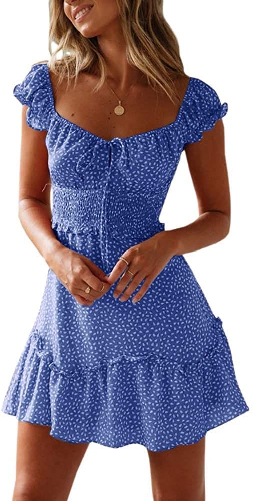 Vestido mini con escote en forma de corazón y mangas con volantes para mujer de Yobecho