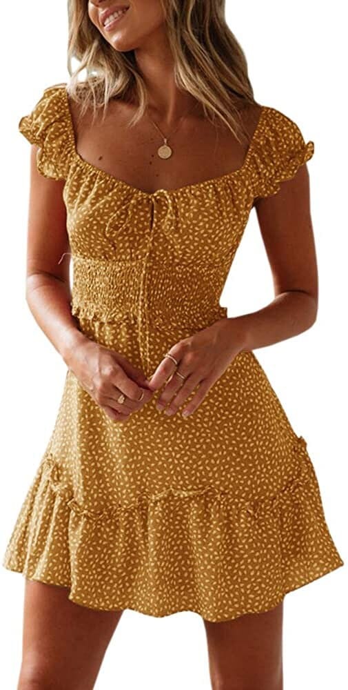 Vestido mini con escote en forma de corazón y mangas con volantes para mujer de Yobecho