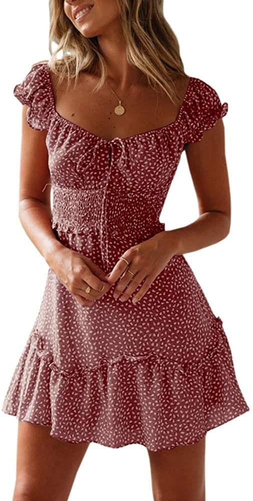 Vestido mini con escote en forma de corazón y mangas con volantes para mujer de Yobecho