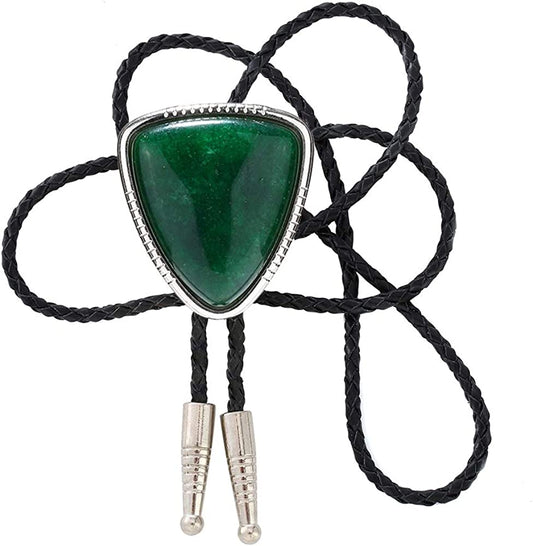 KDG Triangle Nature Agate Bolo Tie Western Cowboy Celtic Black Stone Necktie for Men, 1 tiger Eye, One Size