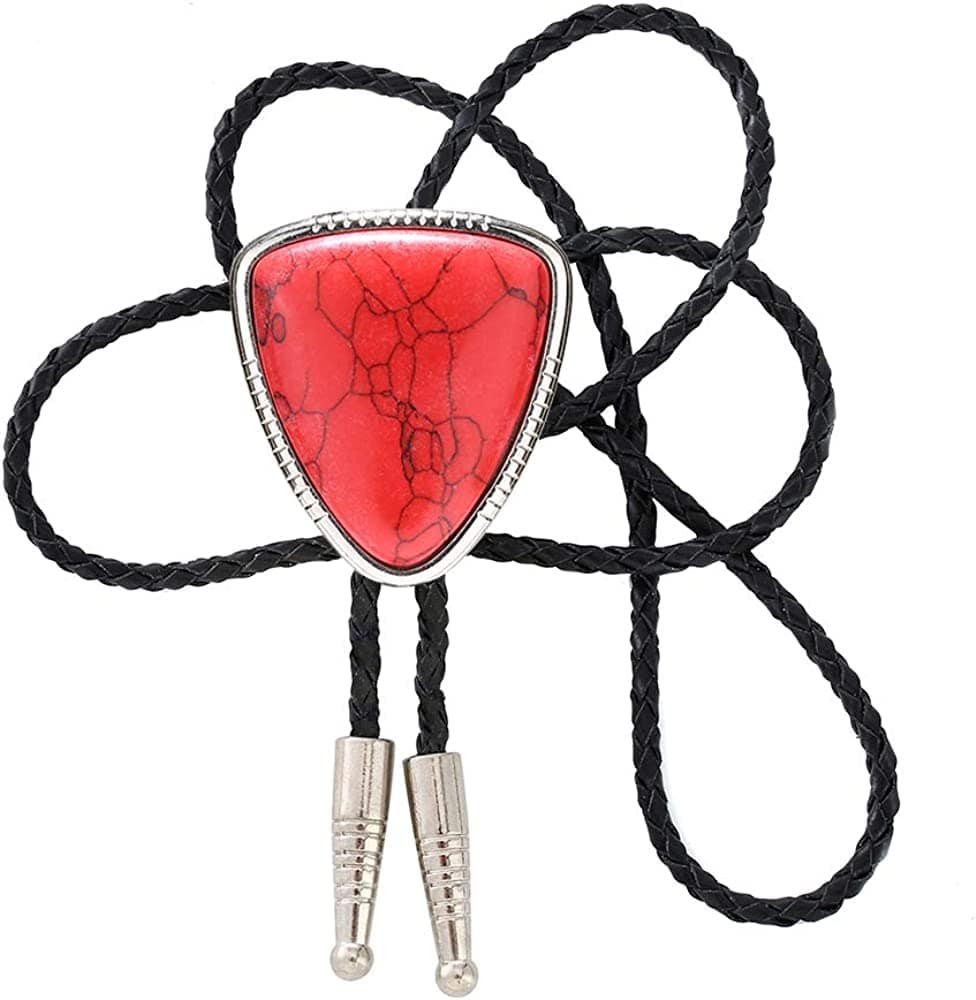 KDG Triangle Nature Agate Bolo Tie Western Cowboy Celtic Black Stone Necktie for Men, 1 tiger Eye, One Size