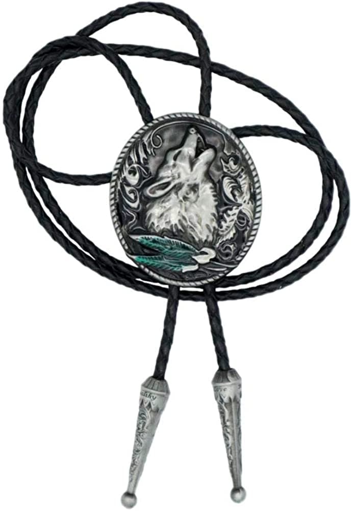Ivory Falcon Western Bolo Tie, Howling Wolf Bolo Tie, One Size
