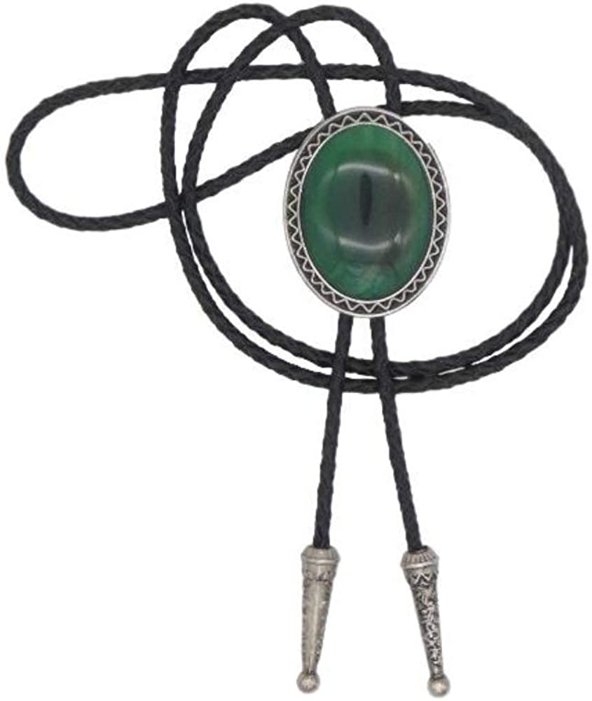 KeCol Fashion Western Native American Handmade Bola tie Vintage Emerald Stone Bolo Tie, Black, One Size