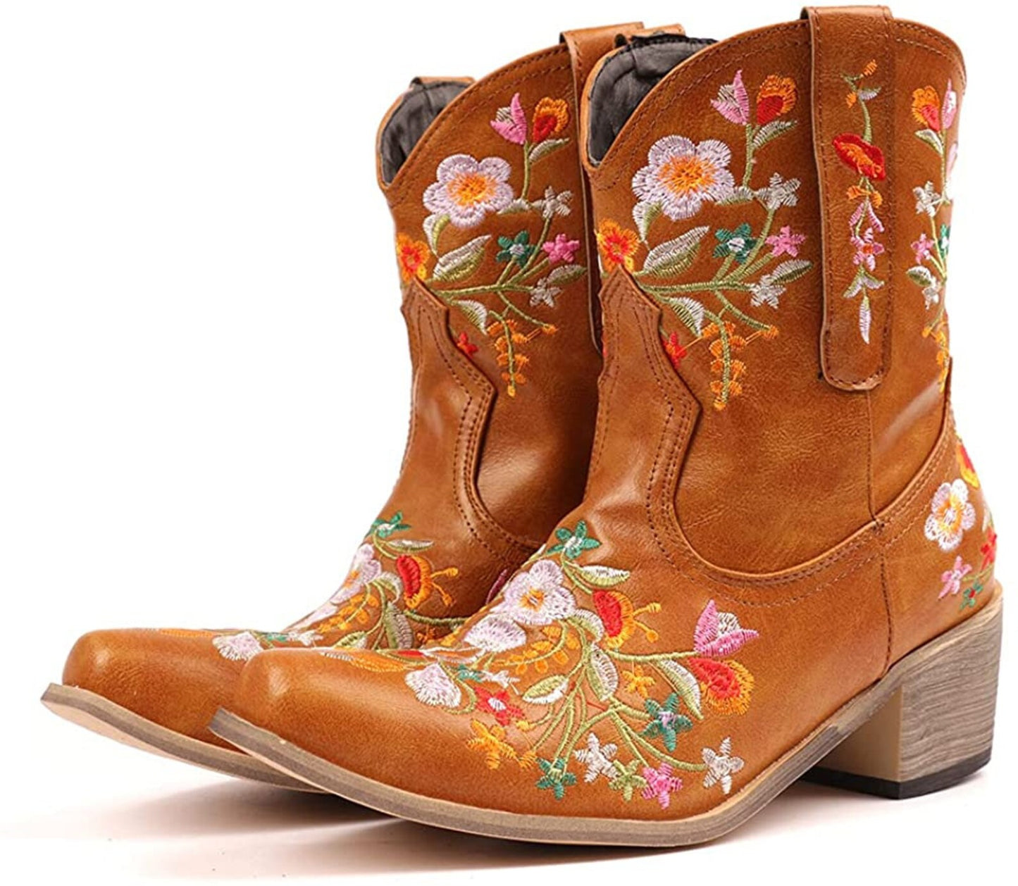 Botines de vaquera hechos a mano con bordado de flores occidentales