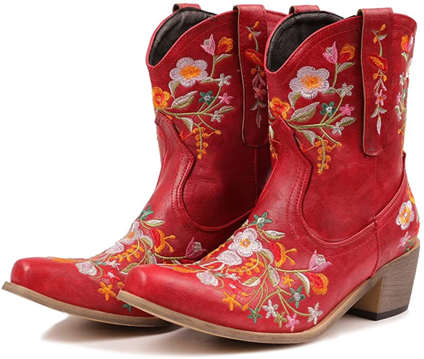 Botines de vaquera hechos a mano con bordado de flores occidentales