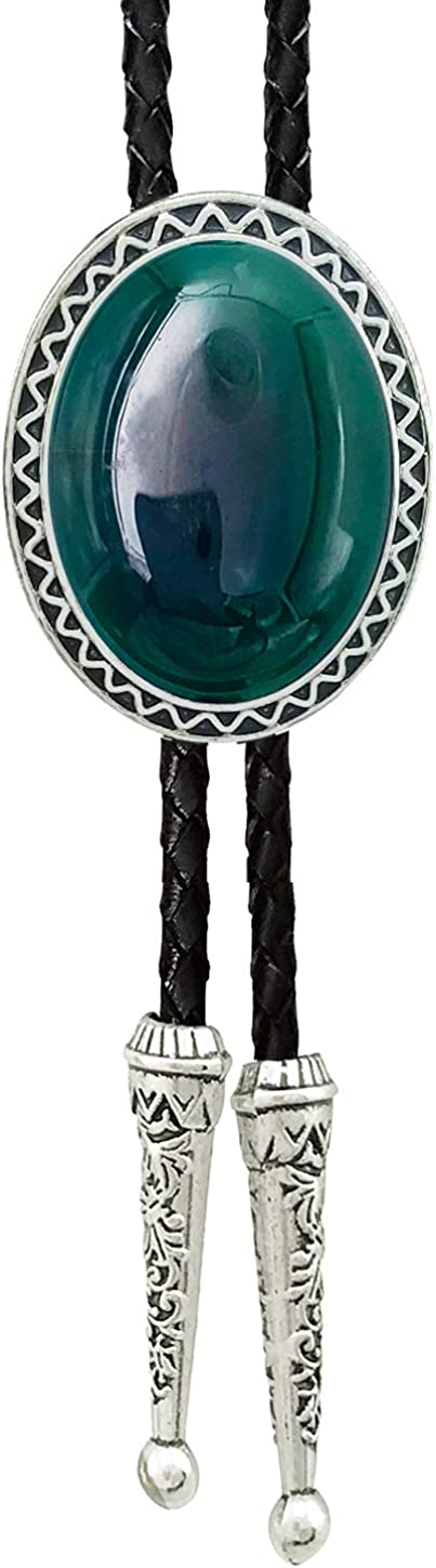 SELOVO Genunie Leather Bolo Tie Native Western Bola Tie Stone, Black, One Size, Black, One Size