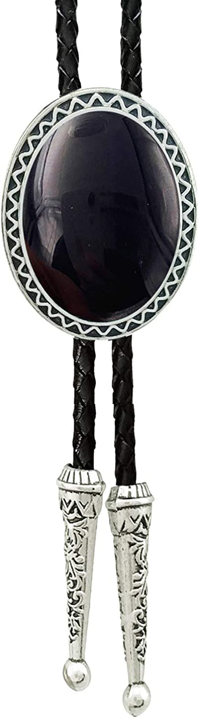 SELOVO Genunie Leather Bolo Tie Native Western Bola Tie Stone, Black, One Size, Black, One Size