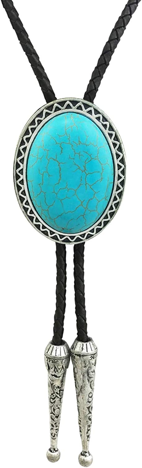 SELOVO Genunie Leather Bolo Tie Native Western Bola Tie Stone, Black, One Size, Black, One Size