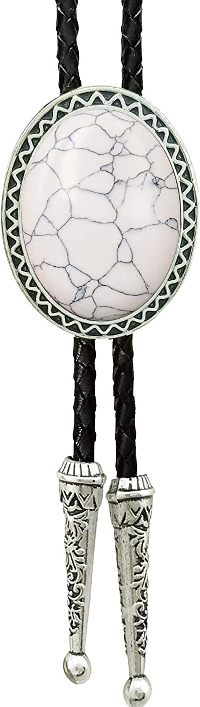 SELOVO Genunie Leather Bolo Tie Native Western Bola Tie Stone, Black, One Size, Black, One Size