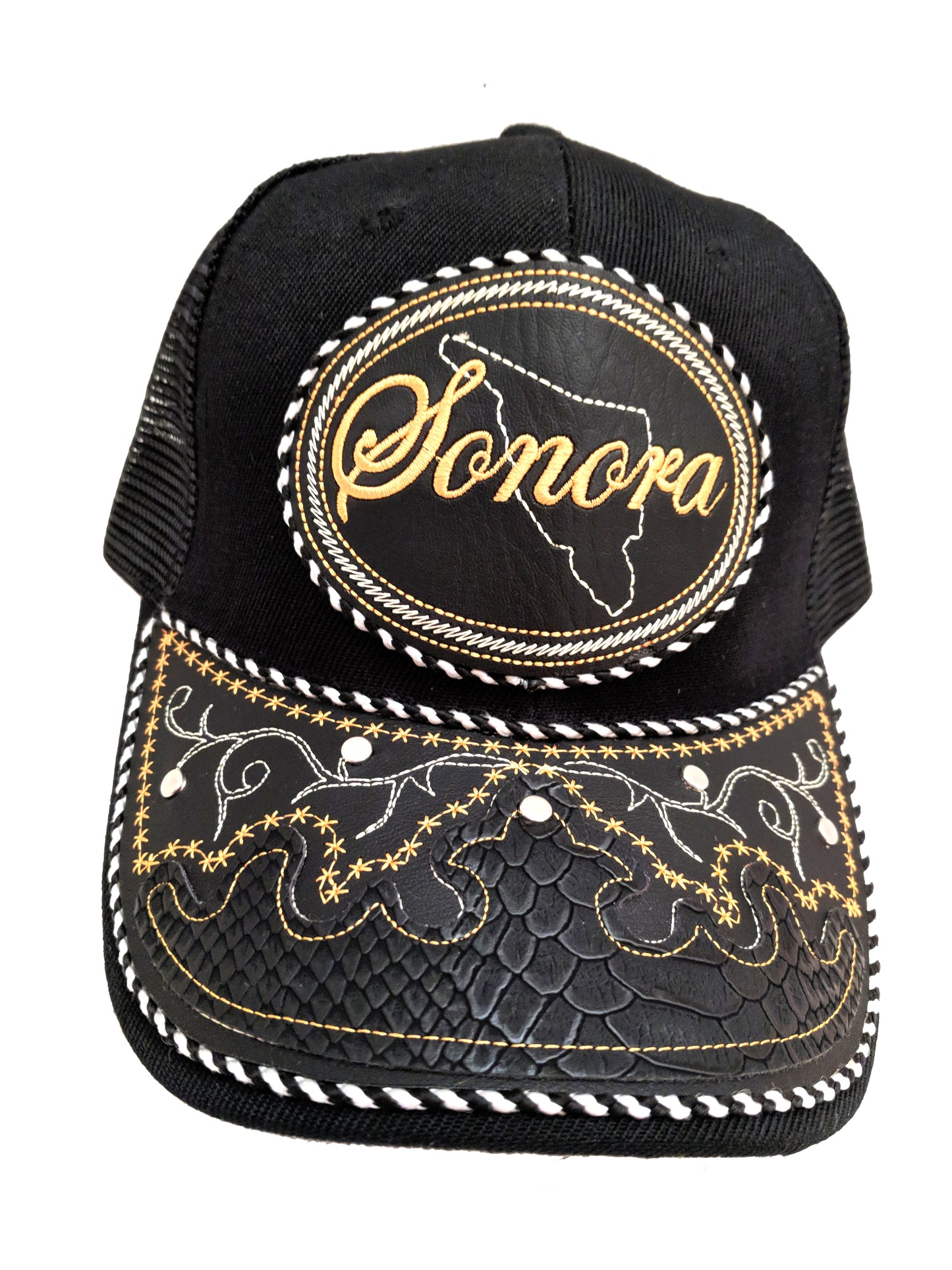 Gorra de Sonora, ajustable unisex, estilo charro, poliéster/acrílico, diseño de piel de serpiente bordada en color negro (Copia) (Copia)