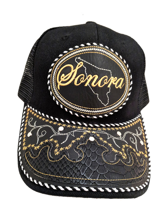 Gorra de Sonora, ajustable unisex, estilo charro, poliéster/acrílico, diseño de piel de serpiente bordada en color negro (Copia) (Copia)