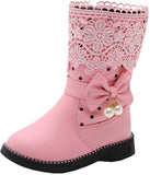 DADAWEN Girls' Waterproof Lace Bowknot Side Zipper Fur Winter Boots for Toddler to Big Kid, 9 Toddler, Black