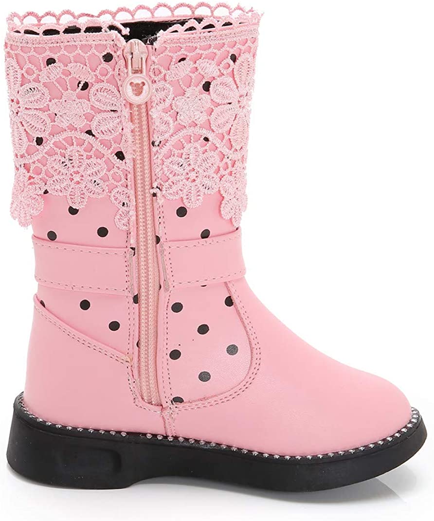 DADAWEN Girls' Waterproof Lace Bowknot Side Zipper Fur Winter Boots for Toddler to Big Kid, 9 Toddler, Black