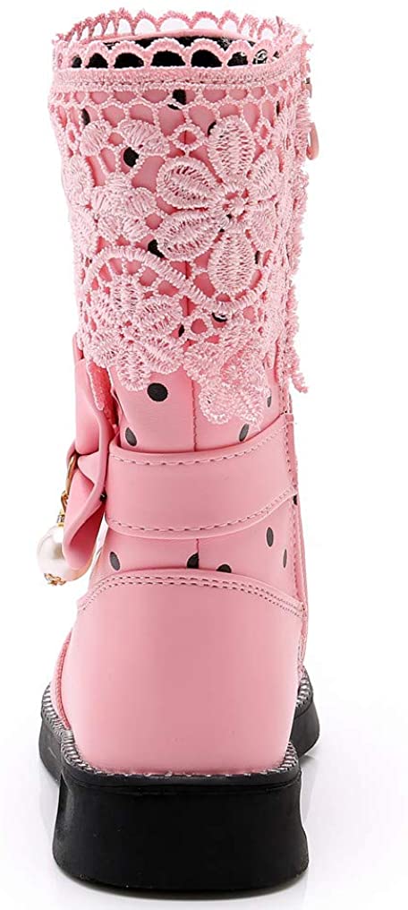 DADAWEN Girls' Waterproof Lace Bowknot Side Zipper Fur Winter Boots for Toddler to Big Kid, 9 Toddler, Black