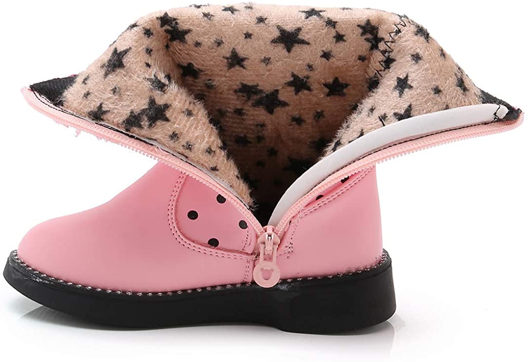 DADAWEN Girls' Waterproof Lace Bowknot Side Zipper Fur Winter Boots for Toddler to Big Kid, 9 Toddler, Black
