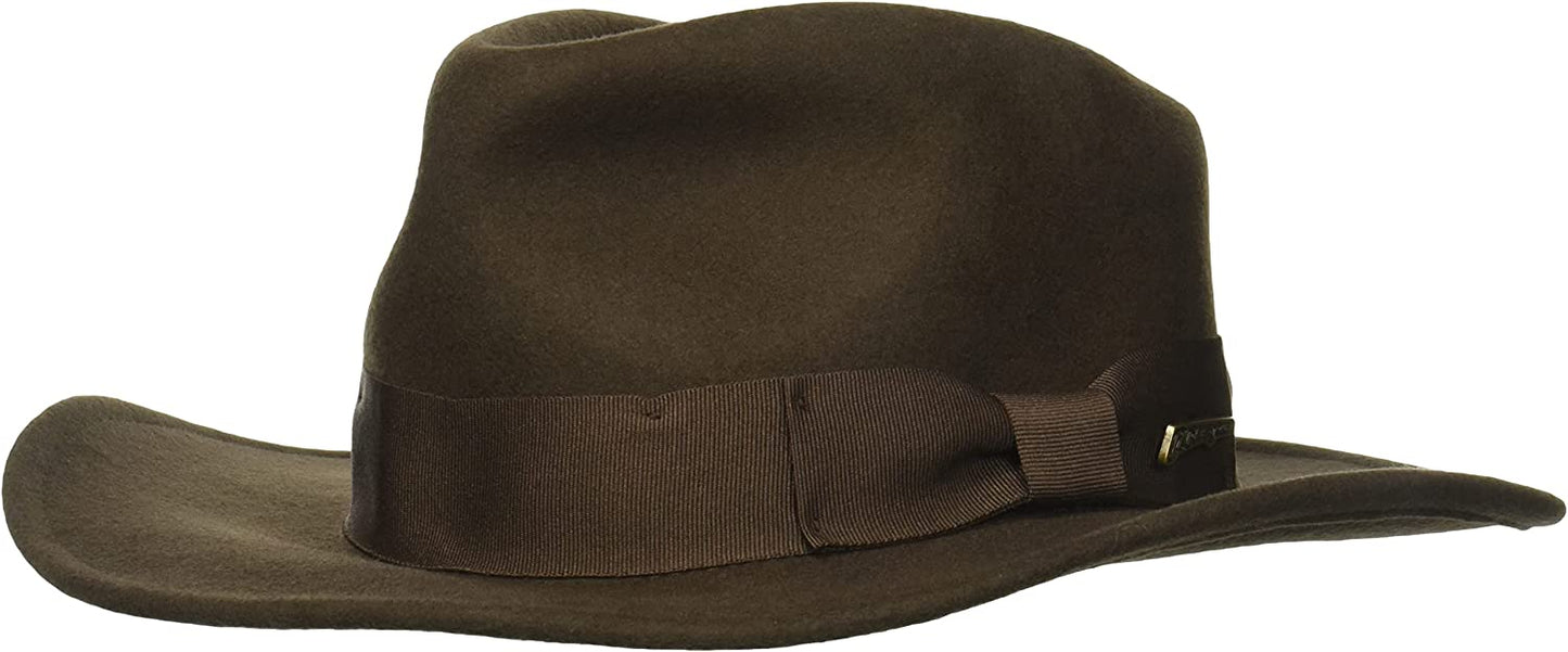 Indiana Jones Men's Brown Wool Felt Outback Fedora, Water-Repellent, One Size
