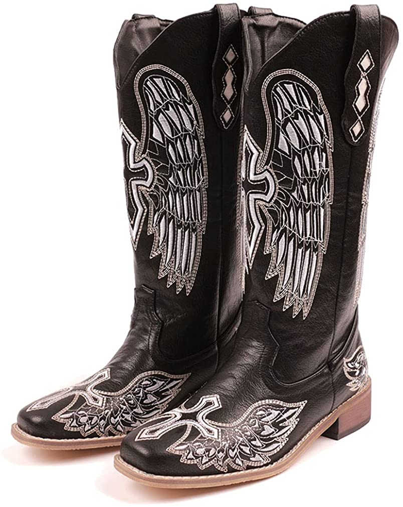 Women's Embroidered Snip Toe Mid-Calf Western Cowgirl Boots, 4, Beige n