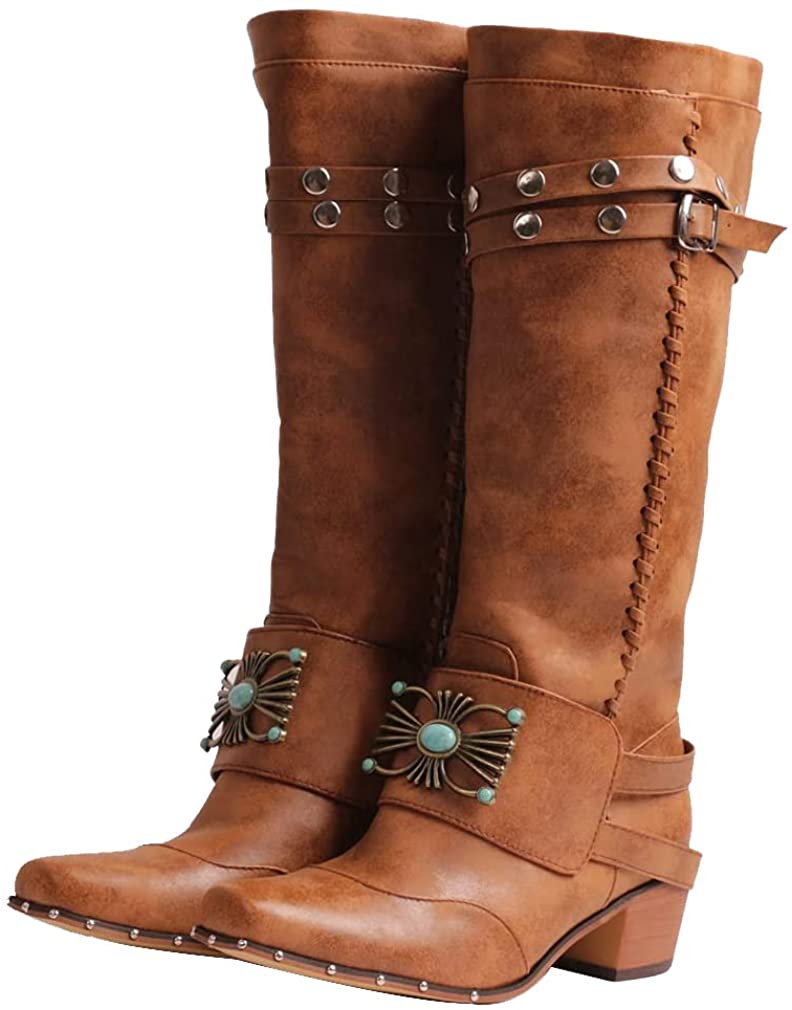 Women's Embroidered Snip Toe Mid-Calf Western Cowgirl Boots, 4, Beige n