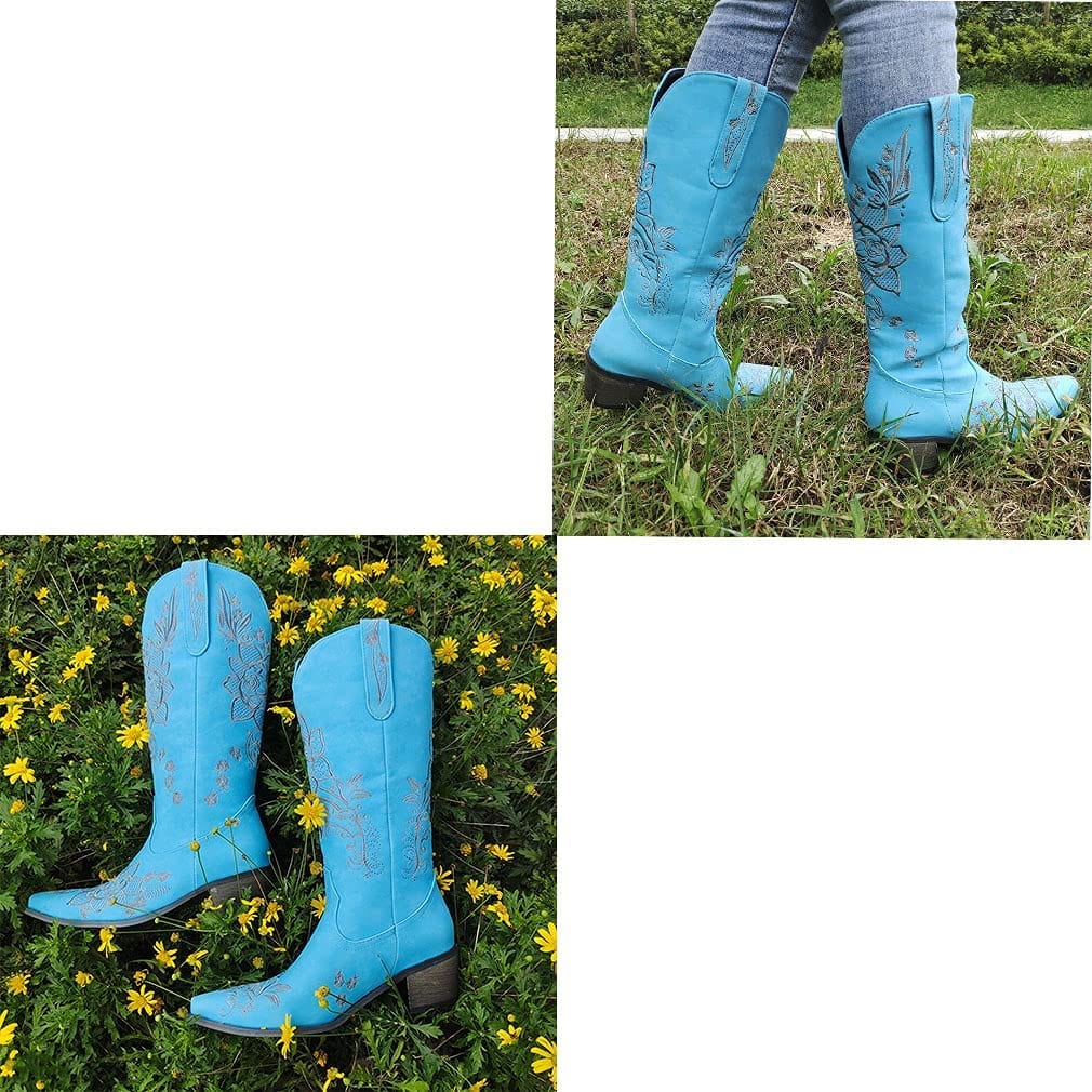 Women's Embroidered Snip Toe Mid-Calf Western Cowgirl Boots, 4, Beige n