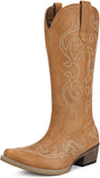 HISEA Cowboy Boots for Women Western Cowgirl Boots with Classic Embroidery, 6, Brown