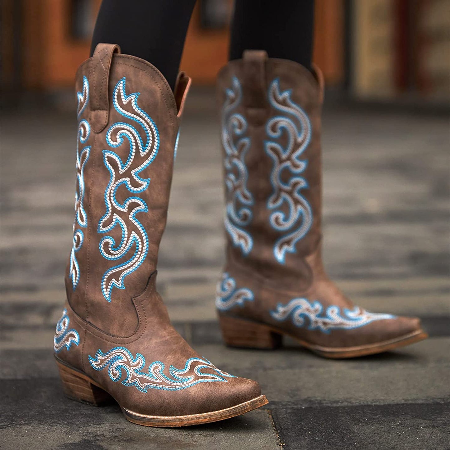 HISEA Cowboy Boots for Women Western Cowgirl Boots with Classic Embroidery