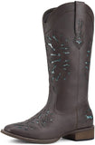 HISEA Cowboy Boots for Women Western Square Toe Glitter Fashion Boots, 10, Brown