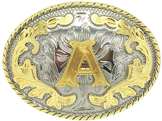 Western Cowboy Rodeo Belt Buckle – Gold Initial Letters A-Z, Large & Stylish for Men & Women, A, One Size