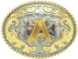 Western Cowboy Rodeo Belt Buckle – Gold Initial Letters A-Z, Large & Stylish for Men & Women, A, One Size