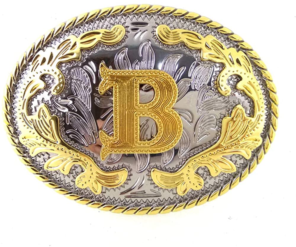 Western Cowboy Rodeo Belt Buckle – Gold Initial Letters A-Z, Large & Stylish for Men & Women, A, One Size