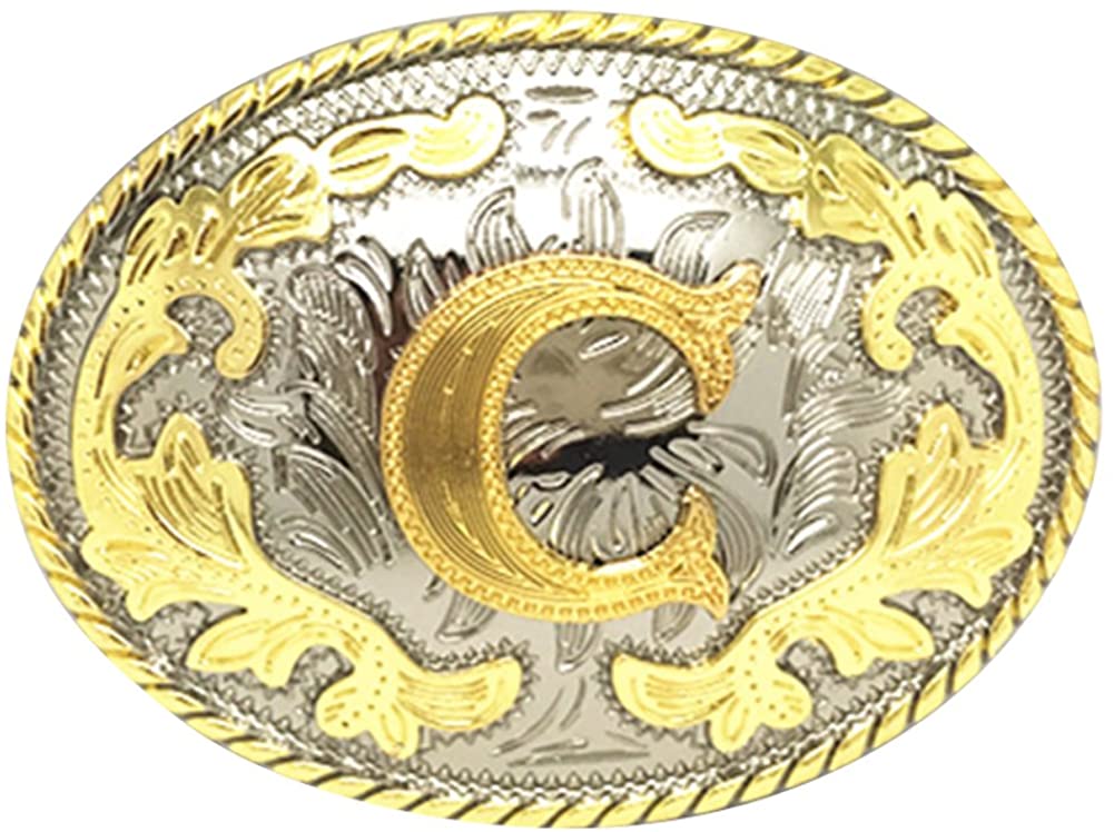 Western Cowboy Rodeo Belt Buckle – Gold Initial Letters A-Z, Large & Stylish for Men & Women, A, One Size