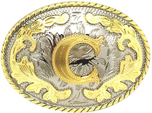 Western Cowboy Rodeo Belt Buckle – Gold Initial Letters A-Z, Large & Stylish for Men & Women, A, One Size