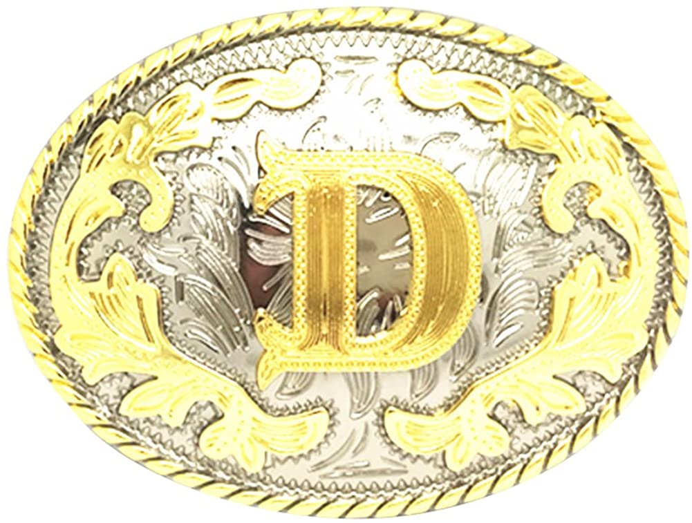 Western Cowboy Rodeo Belt Buckle – Gold Initial Letters A-Z, Large & Stylish for Men & Women, A, One Size