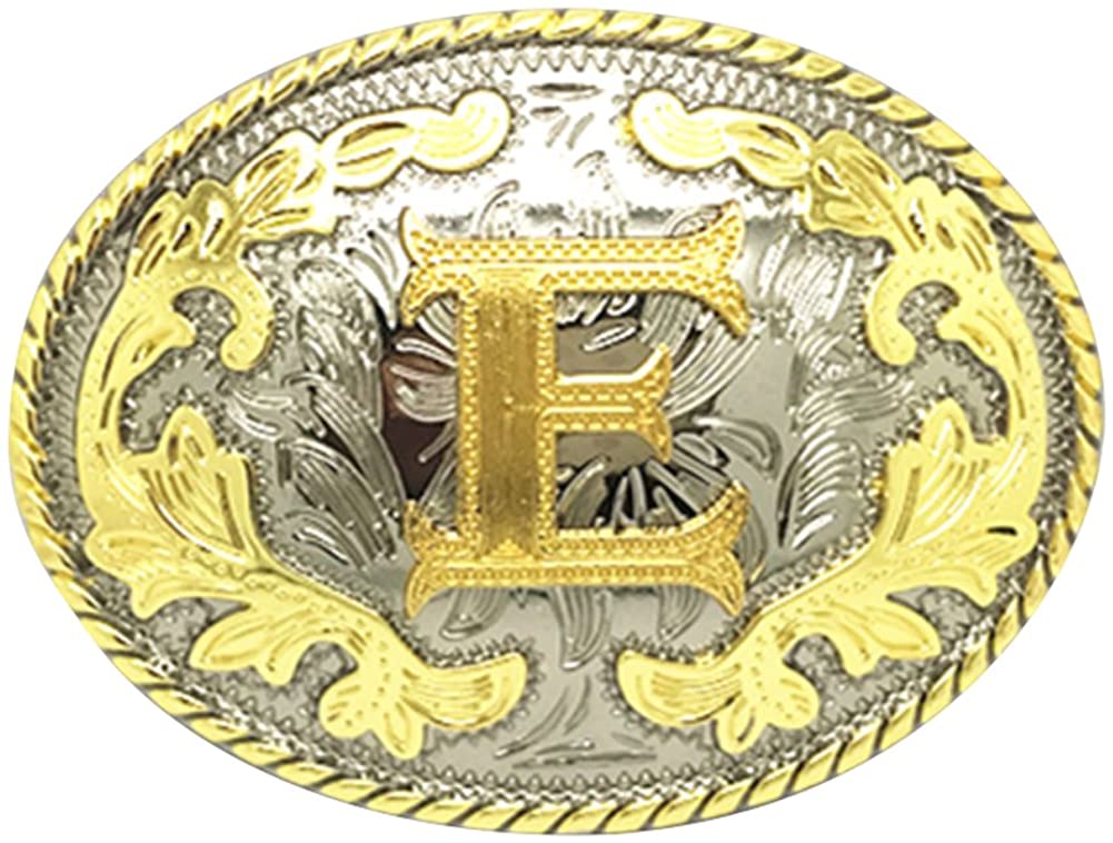 Western Cowboy Rodeo Belt Buckle – Gold Initial Letters A-Z, Large & Stylish for Men & Women, A, One Size