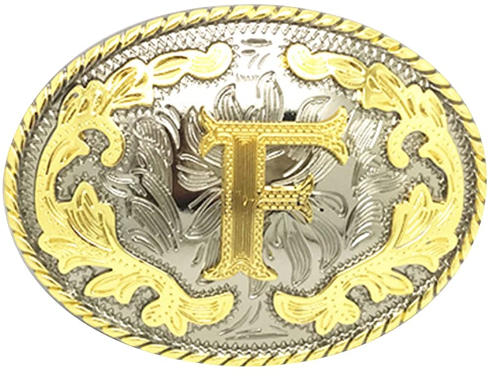 Western Cowboy Rodeo Belt Buckle – Gold Initial Letters A-Z, Large & Stylish for Men & Women, A, One Size