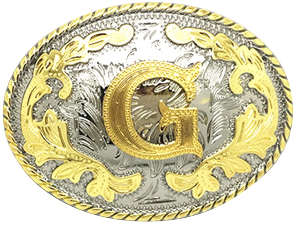 Western Cowboy Rodeo Belt Buckle – Gold Initial Letters A-Z, Large & Stylish for Men & Women, A, One Size