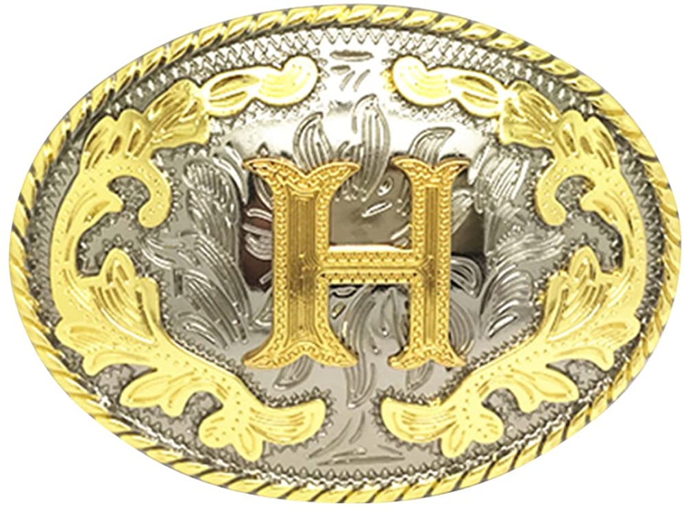 Western Cowboy Rodeo Belt Buckle – Gold Initial Letters A-Z, Large & Stylish for Men & Women, A, One Size