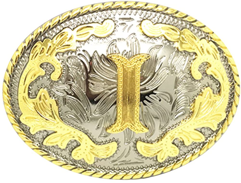 Western Cowboy Rodeo Belt Buckle – Gold Initial Letters A-Z, Large & Stylish for Men & Women, A, One Size