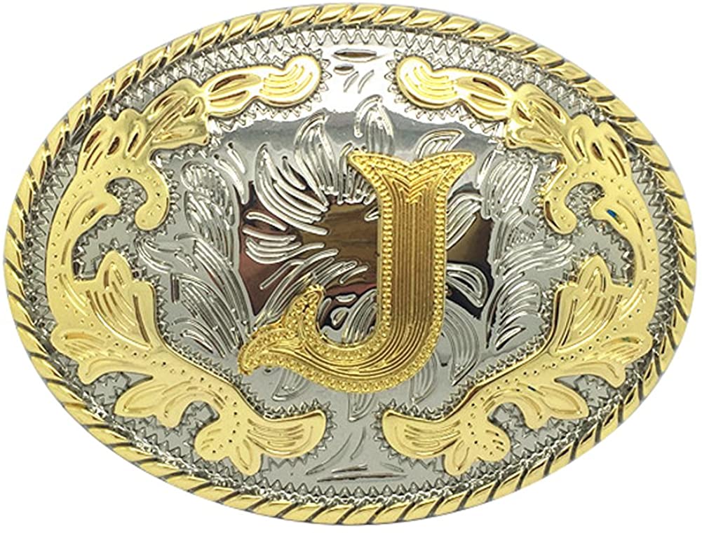 Western Cowboy Rodeo Belt Buckle – Gold Initial Letters A-Z, Large & Stylish for Men & Women, A, One Size