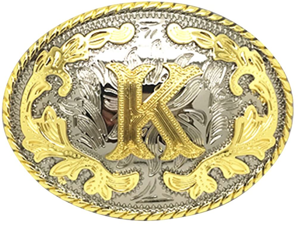Western Cowboy Rodeo Belt Buckle – Gold Initial Letters A-Z, Large & Stylish for Men & Women, A, One Size