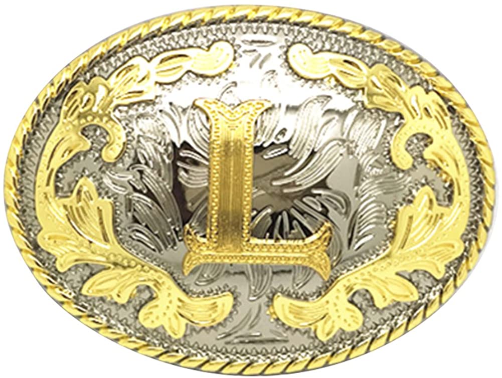 Western Cowboy Rodeo Belt Buckle – Gold Initial Letters A-Z, Large & Stylish for Men & Women, A, One Size