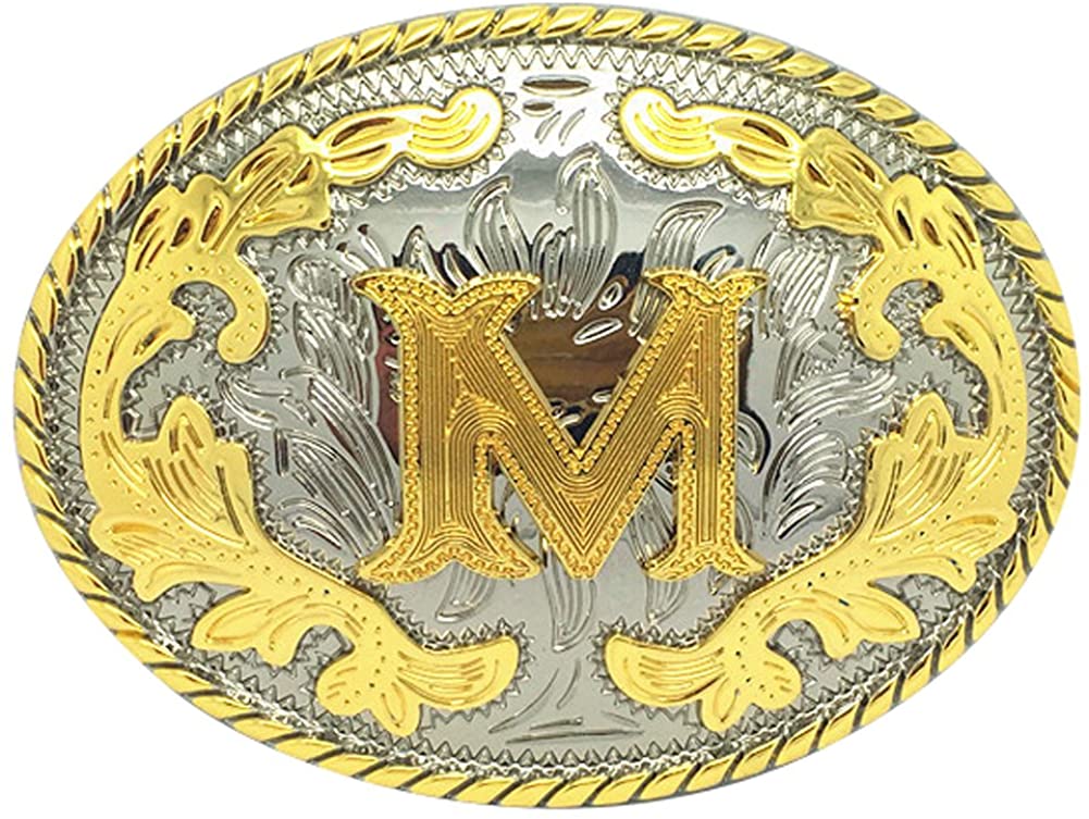Western Cowboy Rodeo Belt Buckle – Gold Initial Letters A-Z, Large & Stylish for Men & Women, A, One Size