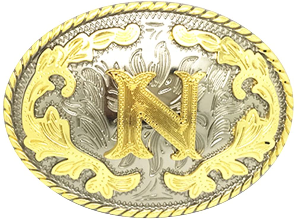 Western Cowboy Rodeo Belt Buckle – Gold Initial Letters A-Z, Large & Stylish for Men & Women, A, One Size