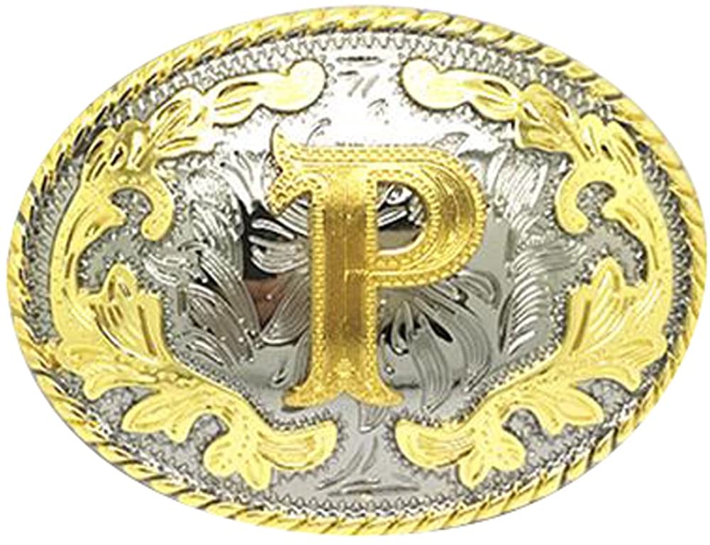 Western Cowboy Rodeo Belt Buckle – Gold Initial Letters A-Z, Large & Stylish for Men & Women, A, One Size