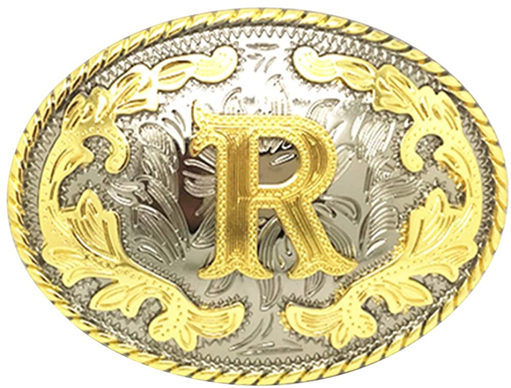 Western Cowboy Rodeo Belt Buckle – Gold Initial Letters A-Z, Large & Stylish for Men & Women, A, One Size