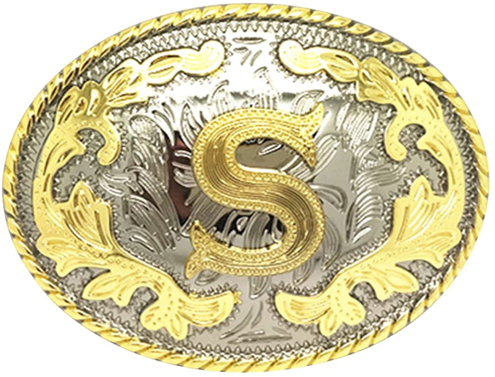 Western Cowboy Rodeo Belt Buckle – Gold Initial Letters A-Z, Large & Stylish for Men & Women, A, One Size